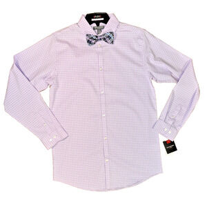 Van Heusen Boys Size 18/20 Long Sleeve Lavender And White Button Up With Bow Tie